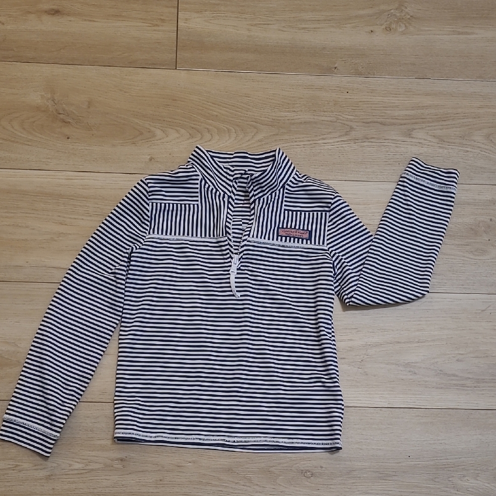 Vineyard Vines Kids Navy and White Striped Rashguard Xs (5-6)